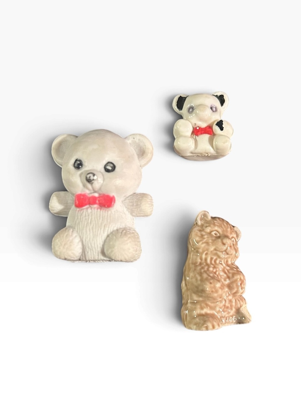 Vintage Miniature Teddy Bears & Ceramic Cat Figurine Dollhouse Lot